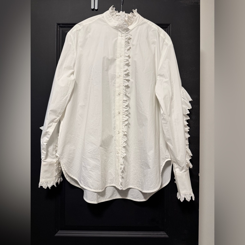 Oversized fringed button up